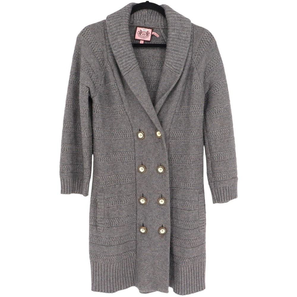 Juicy Couture Womens Size Small Gray Knit Shawl Collar Cardigan Sweater Dress